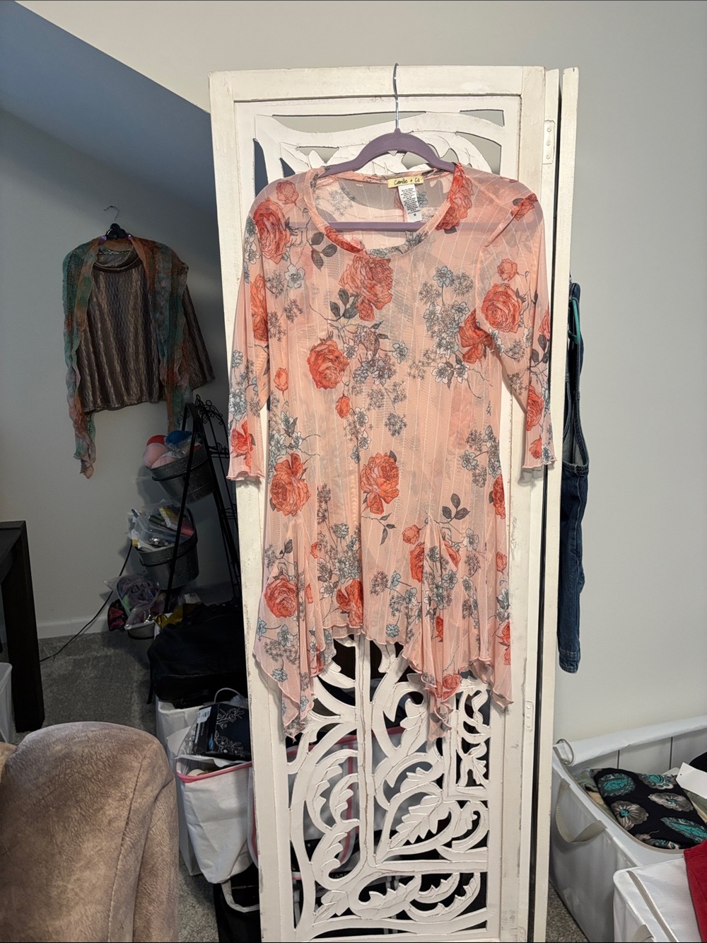 Floral Pink Tunic Top with Asymmetric Hem